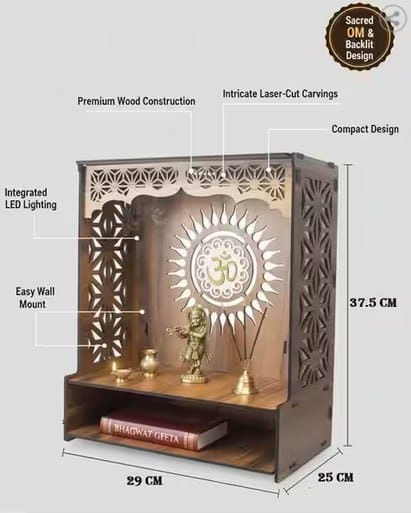 🪔 GOJEEVA Wooden LED Temple – Handcrafted Pooja Mandir for Home ✨