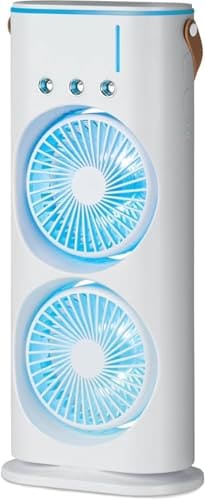 🛒 Portable Double Ended Spray Fan with Misting | USB Rechargeable Mini Air Cooler with LED Light | Touch & Remote Control | 3 Speed Cooling Fan with 280ml Water Tank (Multi color) (S11)