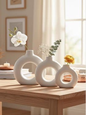 🌿 Smart Garden White Ceramic Ring-Shaped 3-Pcs Flower Vases ✨