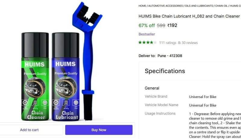 🔥  Chain Cleaner & Lubricant Spray With Cleaning Brush @ ₹192