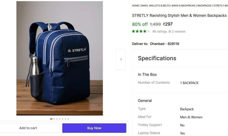 45 L Backpack  ₹297