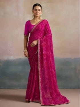 🔥 Mitera Bandhani Printed Sequinned Pure Georgette Saree ✨👗