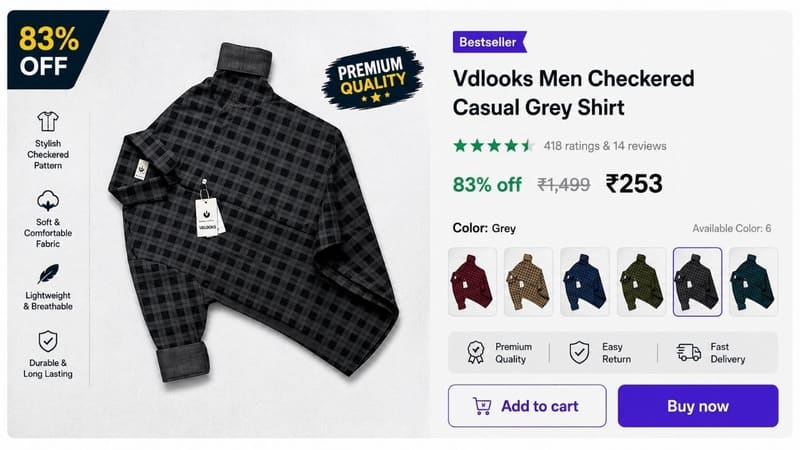 💥 Men’s Checkered Shirt @ ₹253