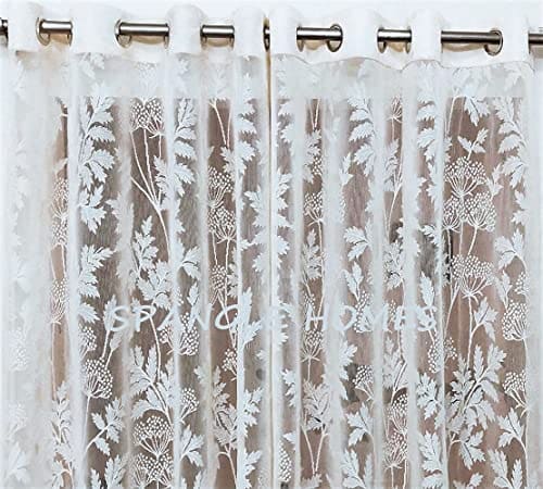 🛒 SpangleHomes 7Ft Grommet Curtains Door Curtain Set Of 2|Heavy Tissue Net Floral Semi Transparent Sheer Parda For Home Living/Drawing And Bedroom, 4X7 Feet, White Net Curtains, Pack Of 2 Pcs, Jhaad