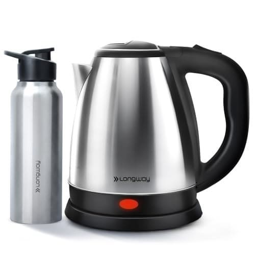 🛒 Longway Kestro 2 Ltr Electric Kettle with Water Bottle Combo | Automatic Shut-Off | Durable Stainless Steel Body For Boiling | 2 Years Warranty (2, litres)