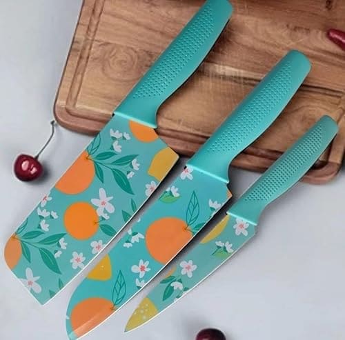 🛒 Stainless Steel Professional Kitchen Knife Set, 3-Piece Meat and Chef's Knife with Non-Slip Handle, Manual Sharpening for Home and Restaurant Use, Includes Covers