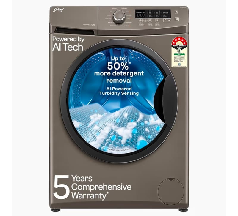 Godrej 7 Kg 5 Star, AI Powered, FabriSafe Drum Fully Automatic Front Load Washing Machine @20,390
