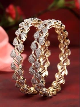 🔥 ZENEME Set of 2 Gold-Plated White AD-Studded Bangles ✨💍