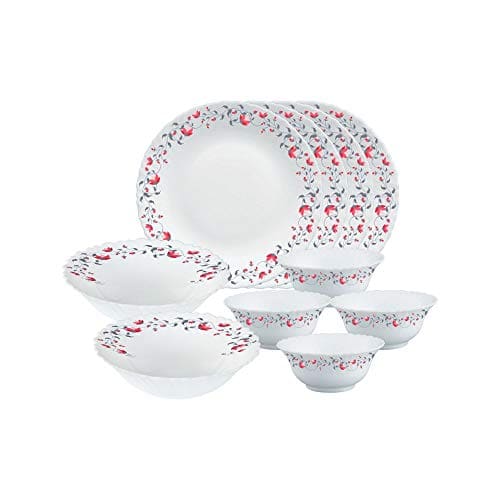 Larah by Borosil Pentas Opalware Dinner Set, 10 -Piece, Whit...