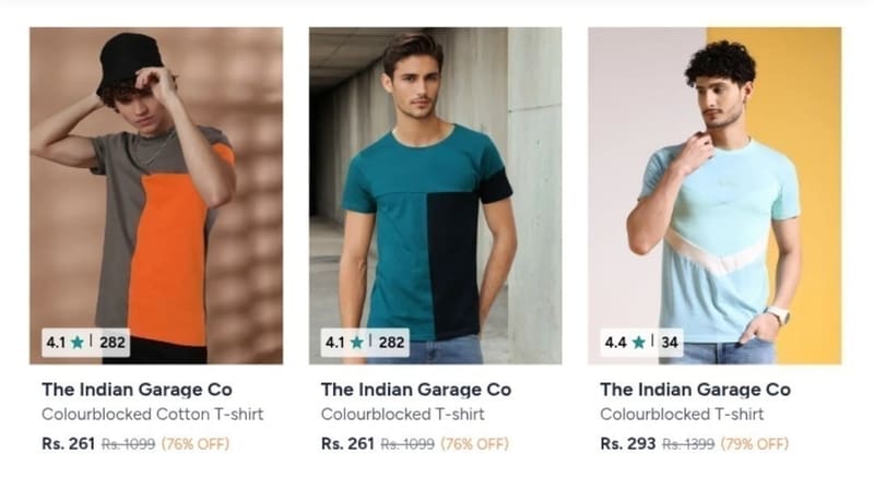 Upto 81% off : The Indian Garage Co T-shirts