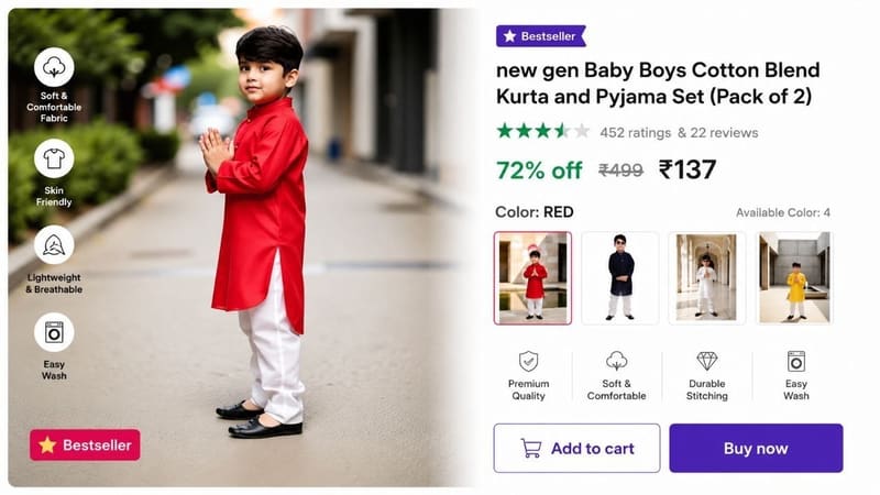 🔥 Kids Kurta Pyjama Set @ ₹137