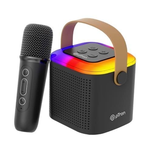 🛒 pTron Newly Launched Fusion Tunes 10W Mini Bluetooth Speaker with Wireless Karaoke Mic, 8Hrs Playtime, Vivid RGB Lights, Voice Effects, Multi-Play Modes BT5.1/TF Card & Type-C Charging Port (Black)