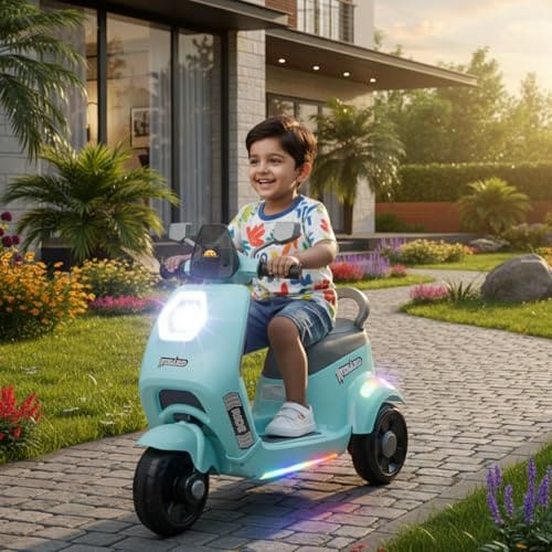 🛒 Toyzone Wizard Electric Scooty | Rechargeable Scooty 6V | Powered by 6.5 ah Battery | Music Player with Bluetoooth & USB | 6 Month Warranty on Battery | Make in India | for Kids 2+ Years (Blue)