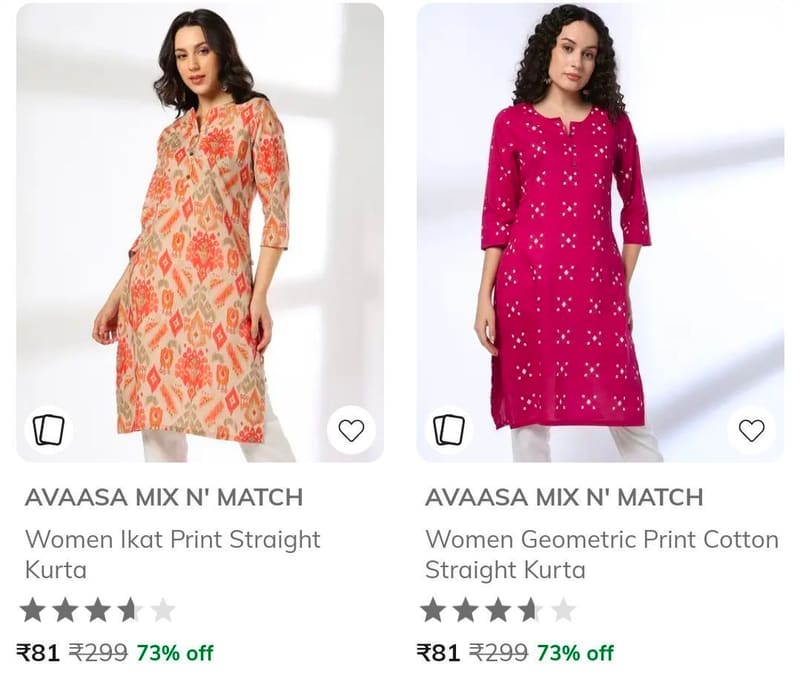 AJIO Loot : Women's Kurta Starts at ₹81