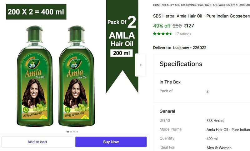 🔥  Herbal Amla Hair Oil (400 ml) @ ₹127