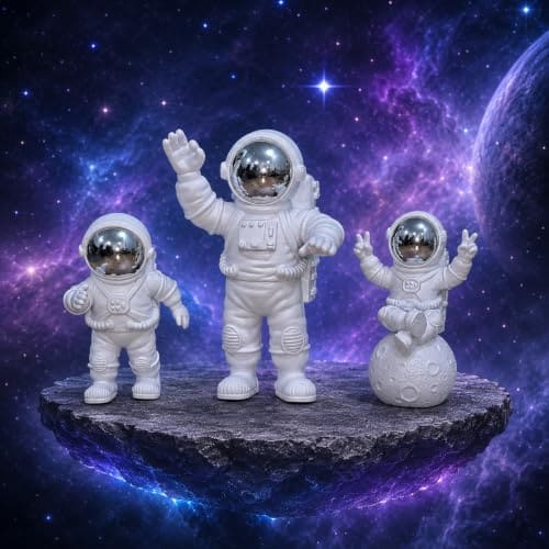 🛒 Street27® Resin Astronaut Spaceman Statue Ornament Home Office Desktop Figurine Decors Set of 3 - Golden (Silver Pro)