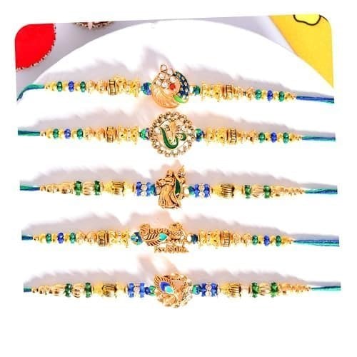 🛒 CraftVatika Rakhi Set of 5 for Brother Bhaiya Bhai Kids, Radhe Krishna Rakhis for Brother, Om Ganesha, Rakhis for Rakshabandhan, rakhi set for brother with Card, Ganesh Ji Rakhis Combo for Boy Men Girls