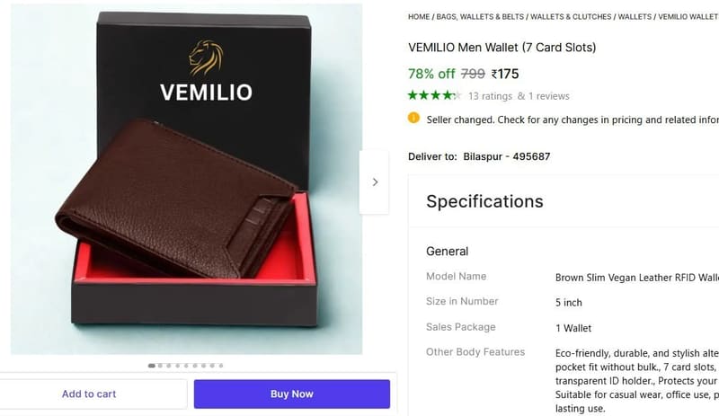 🔥  Men's Wallet (7 Card Slots) @ ₹175