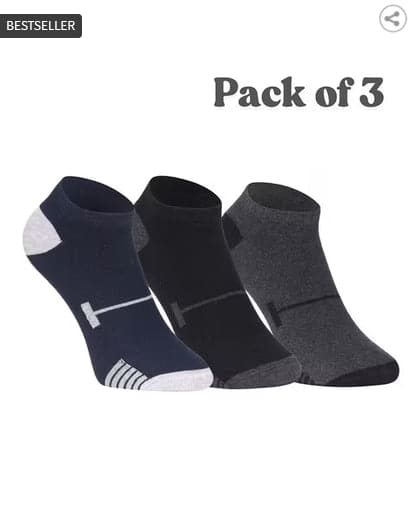 🔥 HEBTROCO Pack of 3 Men Striped Ankle-Length Socks 🧦