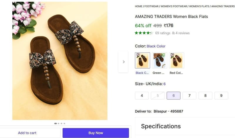 🔥  Women Black Flats @ ₹176