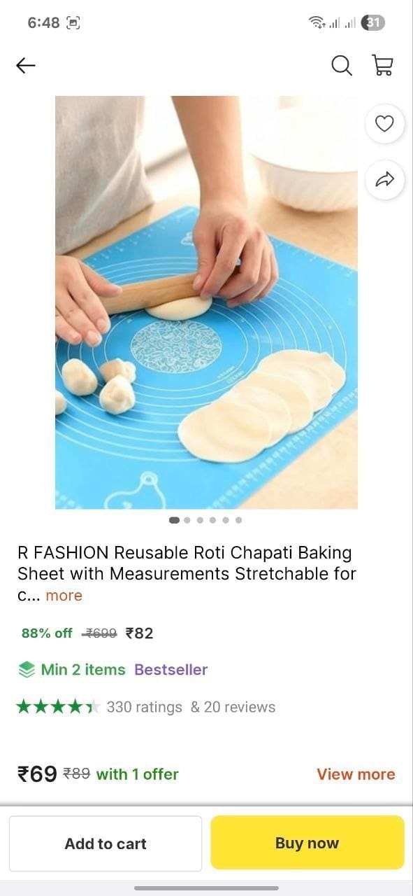 🔥 Silicone Baking Mat @ ₹82
