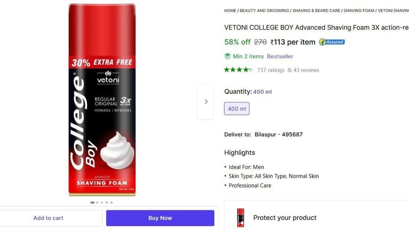 🔥  Shaving Foam (400 ml) @ ₹113