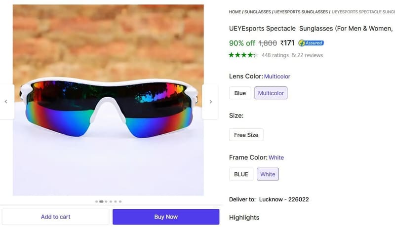 🔥  Sports Sunglasses  @ ₹171