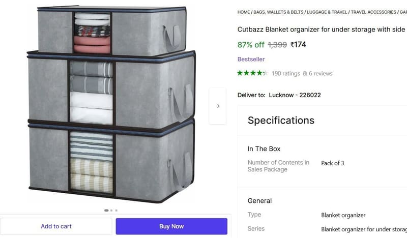 🔥  Underbed Storage, Pack Of 3 @ ₹174