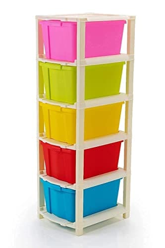 🛒 GROZNOL 5XL Plastic Modular Drawer System for Home, Office, Hospital, Parlor, School, Doctors, Home and Kids, Product Dimension When assembeled (27cmx32cmx85 cm) (5 XL) (MultiColour)