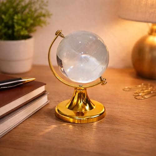 🛒 CraftVatika Feng Shui Crystal Globe with Golden Stand – Glass White Decorative Showpiece for Positive Chi Energy, Success, Good Luck & Prosperity | Vastu Remedy for Home, Children’s Study Table