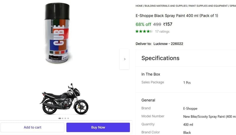🔥  Black Spray Paint, 400 ml @ ₹157