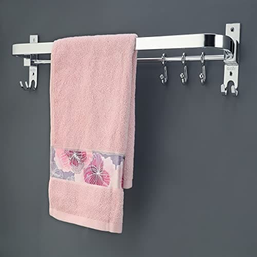 🛒 Gloxy Enterprise 24 Inch Wall Mounted Stainless Steel Bathroom Towel Hanger - Space-Saving - Durable Bathroom Accessories and Fittings - Easy Installation- (24 Inch, Chrome, Foldable)