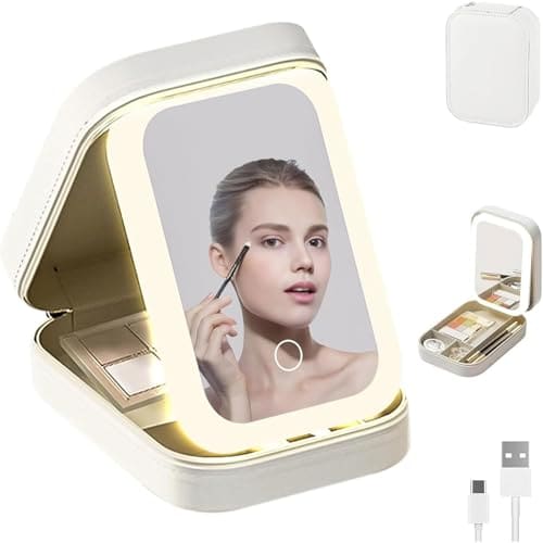 🛒 SIGNAMIO Compact Makeup Vanity with LED Mirror, Elegant Makeup Mirror with Light, Portable LED Mirror for Makeup, Stylish Vanity Table with Adjustable Lighting for Professional Results