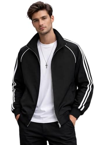 🛒 THIRD QUADRANT Jackets || Jacket for men || Lightweight baseball Outwear Jacket with black and whie stripe (IN, Alpha, XL, Regular, BLACK)