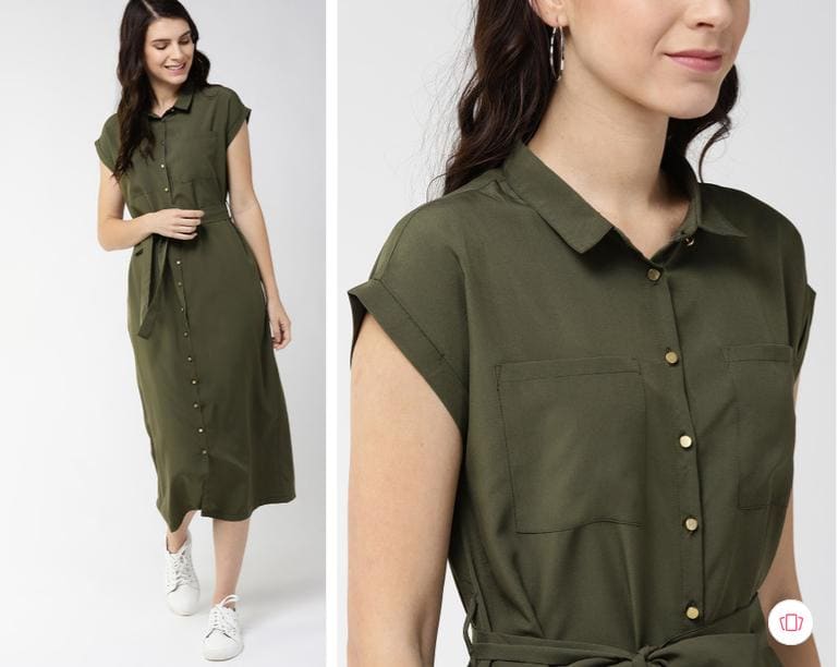 🔥 Mast & Harbour Women Olive Green Shirt Dress 👗💚