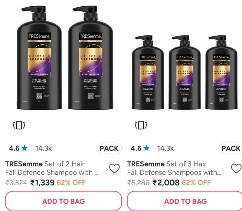 Myntra | Dove, Tresemme 1L Shampoo Combos at 62% Off