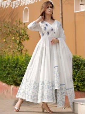 🔥 SkyaSia Floral Printed Fit & Flare Midi Ethnic Dress with Dupatta 👗✨