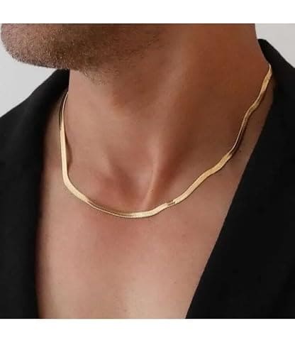 🛒 T TRENDY MART Silk Chain Necklace for Men, Waterproof and Anti-Tarnish, Gold