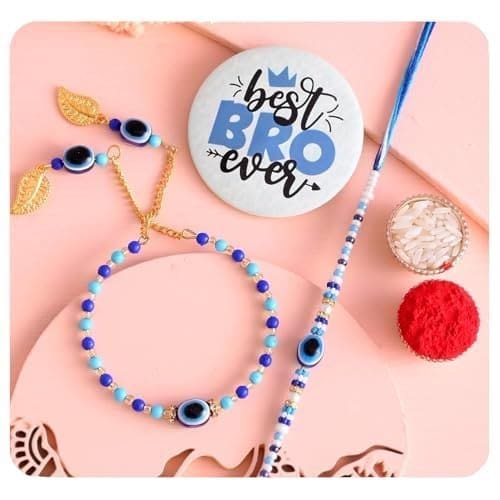 🛒 Ascension Evil Eye Couple Bracelet Rakhi Set for Bhaiya Bhabhi Raksha Bandhan with Roli Tilak & Pack Best Brother Fridge Magnet
