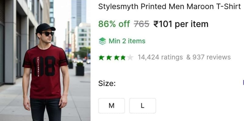 💥 Men's Maroon T-Shirt at 101.