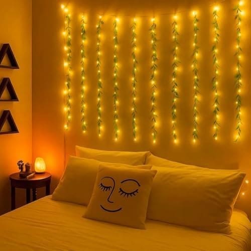 🛒 fizzytech Artificial Leaf Curtain Lights – 200 LED Warm White Fairy String Lights, 3x1m, Remote Control with 8 Lighting Modes for Home, Wedding, Party, Diwali, Christmas & Festival Decoration