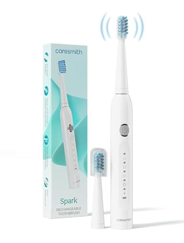 🛒 Caresmith SPARK New Rechargeable Electric Toothbrush For Adults | 2 Brush Heads | 5 Operational Modes (White, 1)