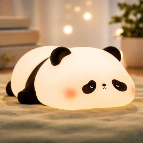 🛒 One94Store Sleeping Panda Silicone Night Lamp, USB Rechargeable Touch Sensor 7 Color LED Bedside Light for Kids Bedroom, Nursery Decor, Baby Gift