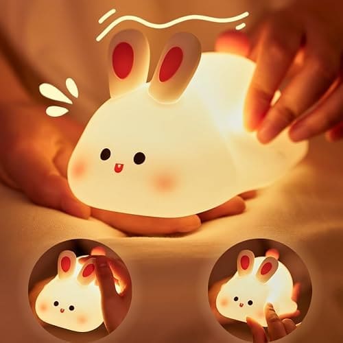 🛒 One94Store Cute Little Rabbit Silicone Night Lamp, Rechargeable Touch LED Bedside Light for Kids Bedroom, Romantic Decor, Baby Gift