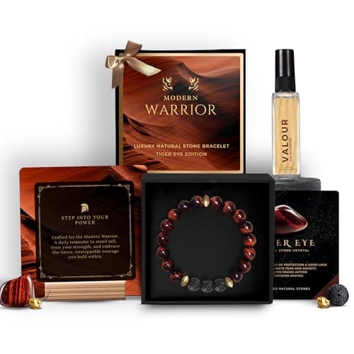 🛒 5 Senses Co. Luxury Modern Warrior Bracelet Gift Set Combo for Men | Gift for Father's Day, Brother, Boyfriend, Friend, Birthday | Certified Natural Stone Crystals Bracelet with Metallic Inserts & Long Lasting Luxurious Valour Perfume | Personalised Card