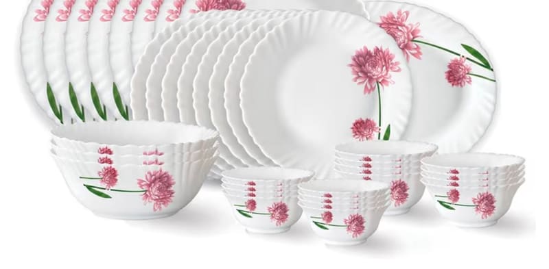 Larah 36-piece Opalware Dinner Set with Plates and Bowls for ₹1,790.