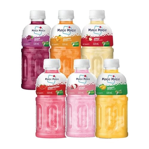 🛒 Mogu Mogu Multi Flavour Juice with Nata de Coco (Pack of 6) | Assorted Flavours – Lychee, Strawberry, Apple, Grape, Mango and Orange | Imported from Thailand
