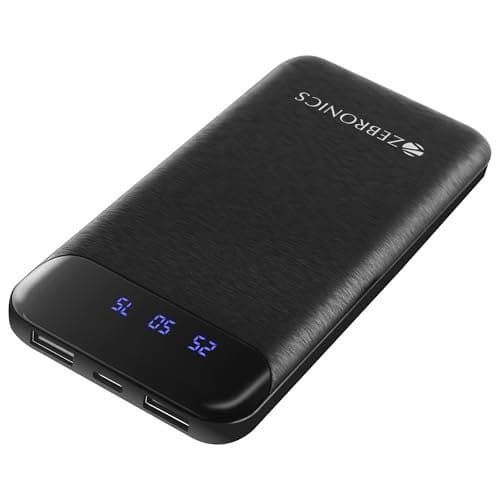 🛒 ZEBRONICS MB10000S4 Power Bank, 10000 mAh, 12W, Dual USB Output, Type C & Micro USB Input, Built in Protections, Percentage LED Display, Included USB to Type C Cable, Made in India(Black)
