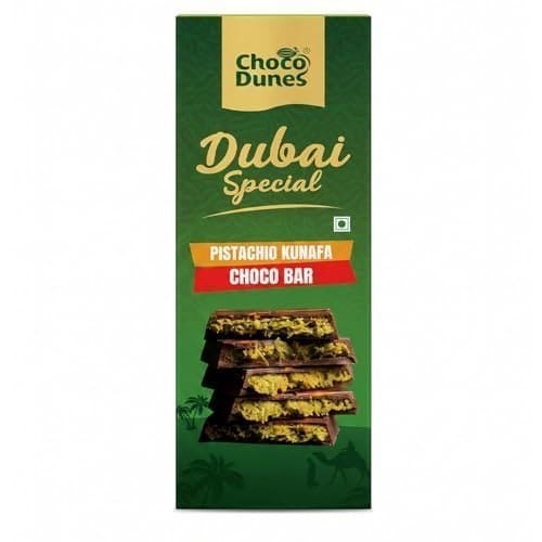 🛒 Chocodunes Dubai Style Pistachio Kunafa Bar 50g | Premium Milk Compound with Creamy Pistachio Filling & Crunchy Kunafa | 50 g