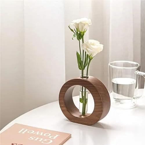 🛒 Ancient Shoppee Wooden 1 Glass Test Tube Home Decor Planter Modern Flower Vase with Wood Stand Plant Propagation (17x12.5) cm